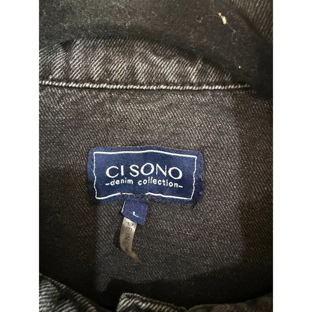 Ci Sono Womens Black Distressed Cropped Denim Jacket Raw Hem DJK37A Large - Picture 3 of 9